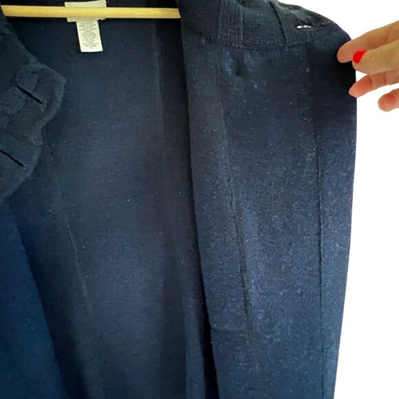 Soft Surroundings Wool Angora Wrap XS Navy Knit Poncho Buttons - Picture 9 of 11